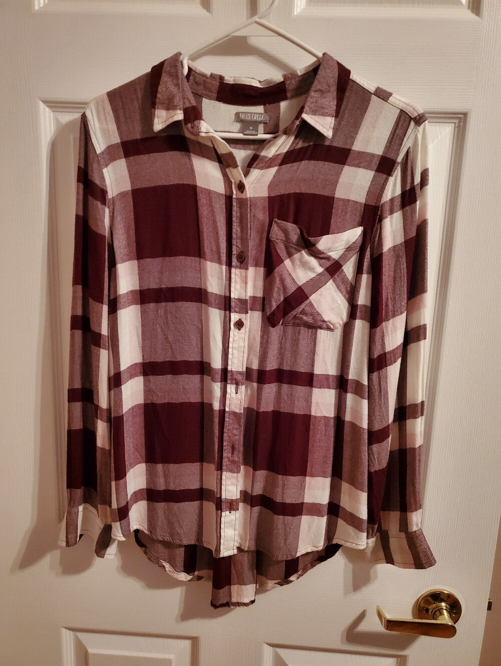 Falls Creek Women's Plaid Button-Down Shirt - Maroon & White